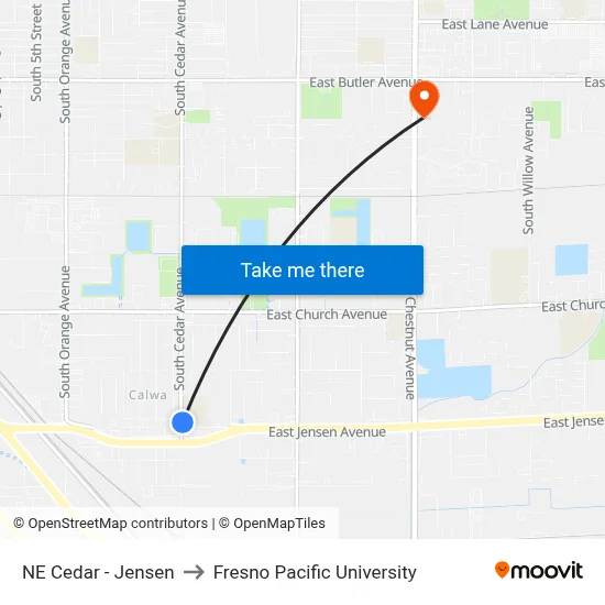NE Cedar - Jensen to Fresno Pacific University map