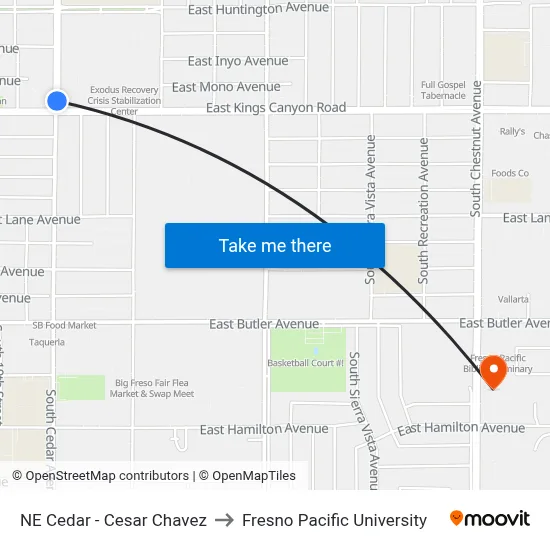 NE Cedar - Cesar Chavez to Fresno Pacific University map