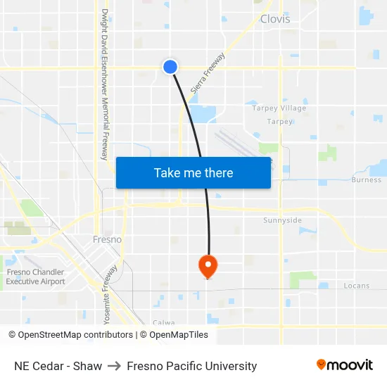 NE Cedar - Shaw to Fresno Pacific University map