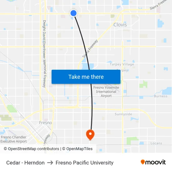 Cedar - Herndon to Fresno Pacific University map