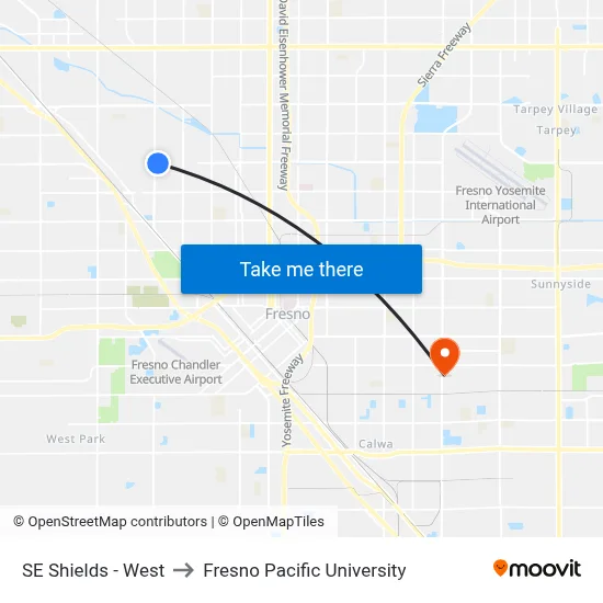 SE Shields - West to Fresno Pacific University map