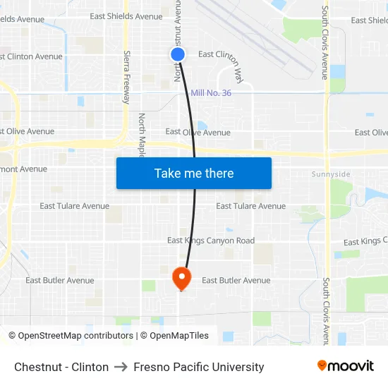 Chestnut - Clinton to Fresno Pacific University map