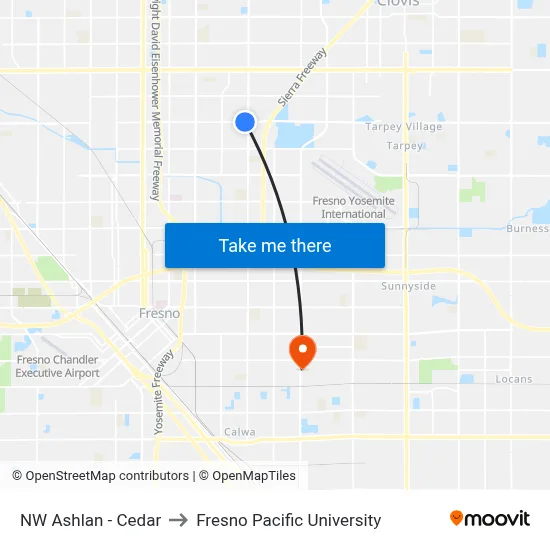NW Ashlan - Cedar to Fresno Pacific University map