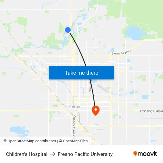 Children's Hospital to Fresno Pacific University map