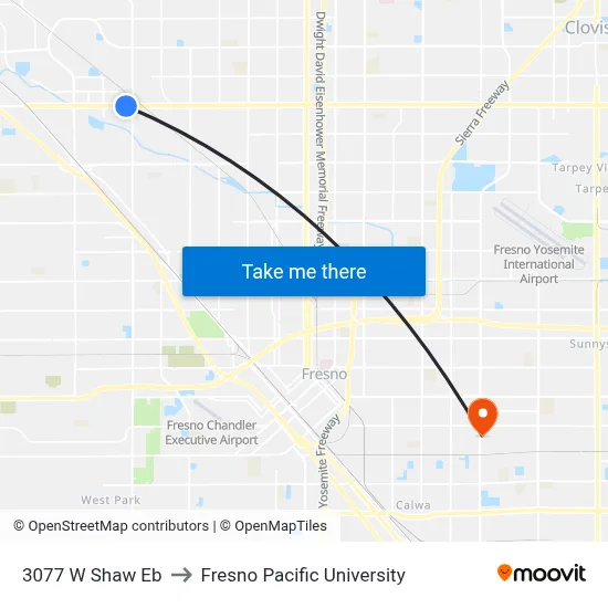 3077 W Shaw Eb to Fresno Pacific University map
