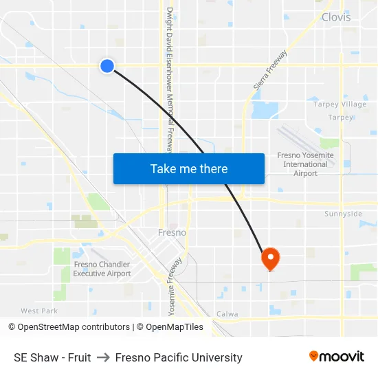 SE Shaw - Fruit to Fresno Pacific University map