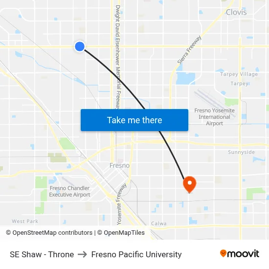 SE Shaw - Throne to Fresno Pacific University map