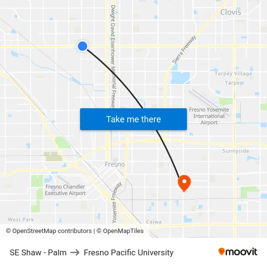 SE Shaw - Palm to Fresno Pacific University map