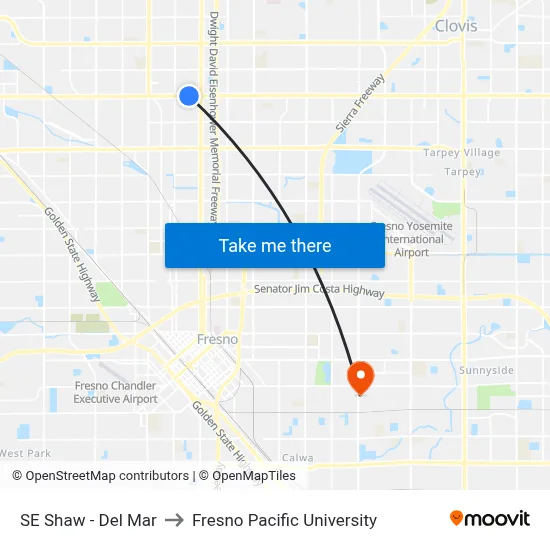 SE Shaw - Del Mar to Fresno Pacific University map