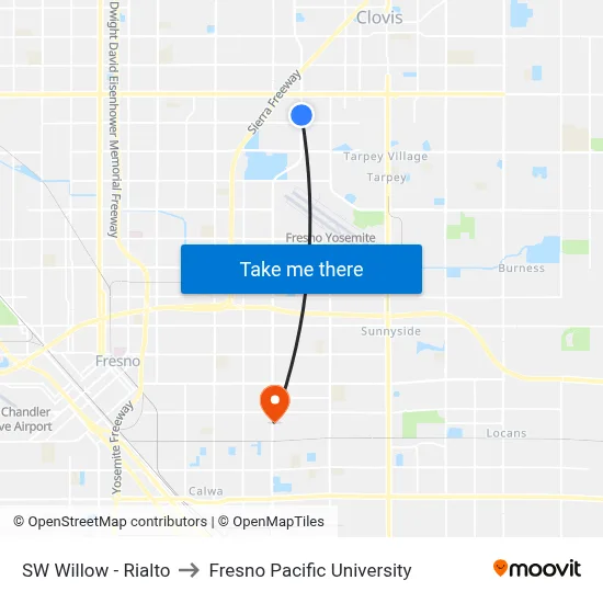 SW Willow - Rialto to Fresno Pacific University map