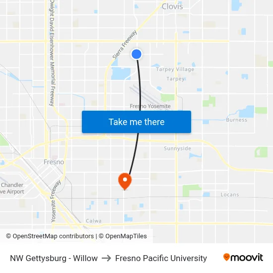 NW Gettysburg - Willow to Fresno Pacific University map