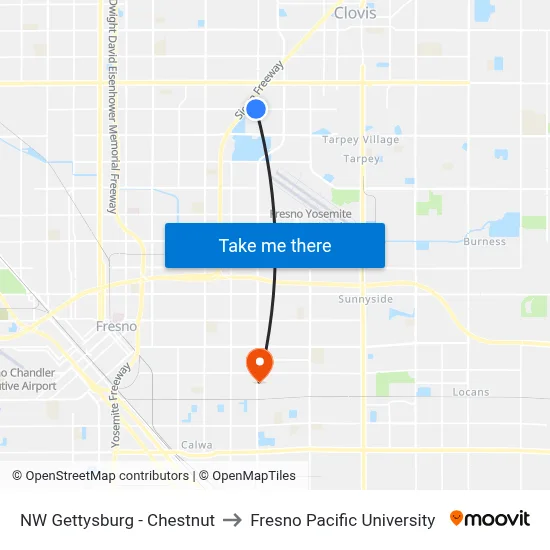 NW Gettysburg - Chestnut to Fresno Pacific University map