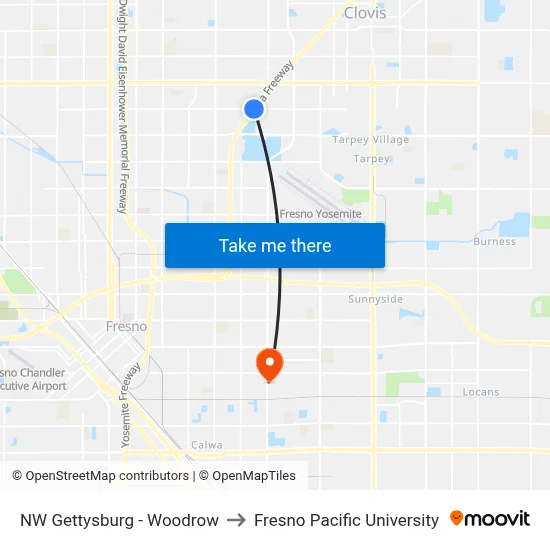 NW Gettysburg - Woodrow to Fresno Pacific University map