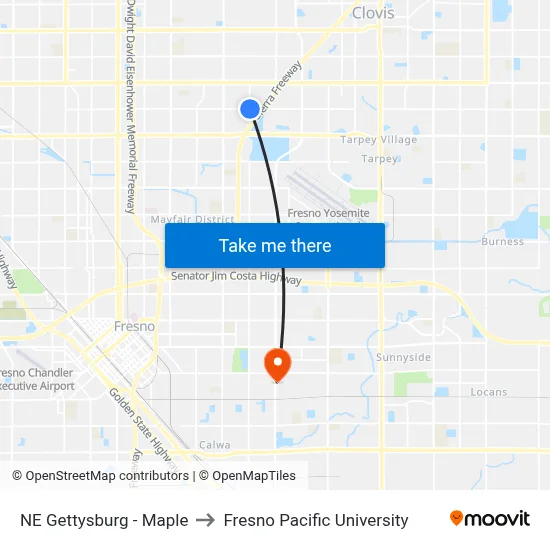 NE Gettysburg - Maple to Fresno Pacific University map