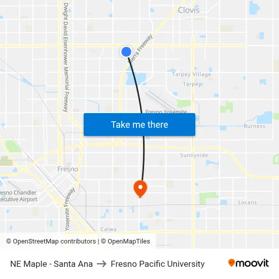 NE Maple - Santa Ana to Fresno Pacific University map