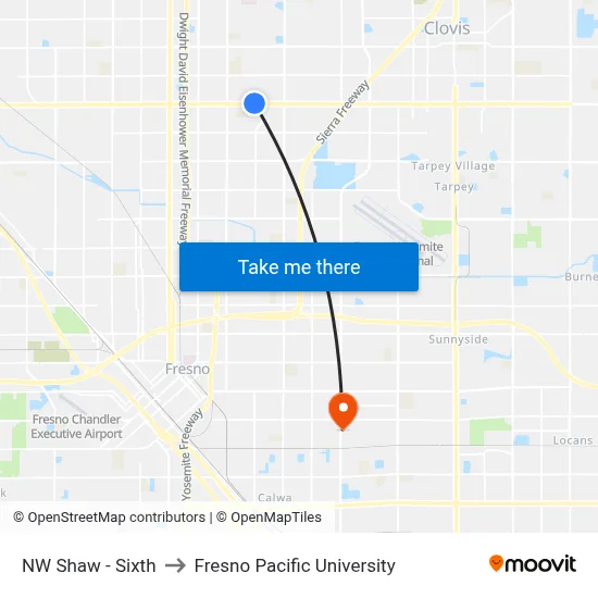 NW Shaw - Sixth to Fresno Pacific University map