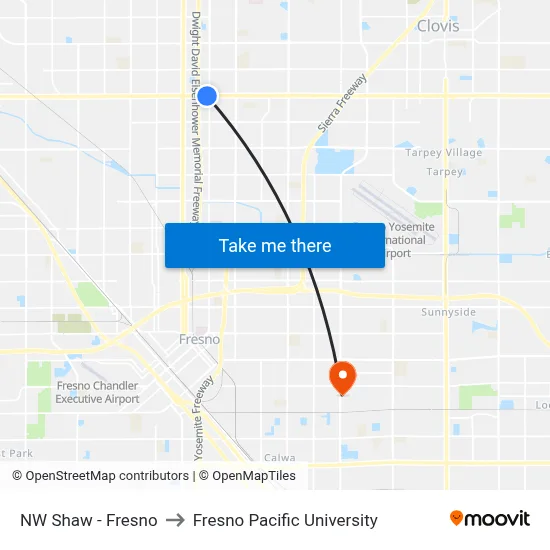 NW Shaw - Fresno to Fresno Pacific University map