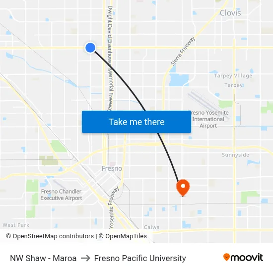 NW Shaw - Maroa to Fresno Pacific University map