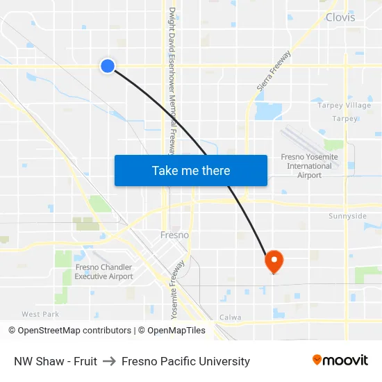 NW Shaw - Fruit to Fresno Pacific University map