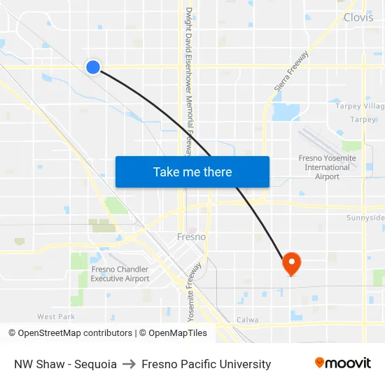 NW Shaw - Sequoia to Fresno Pacific University map