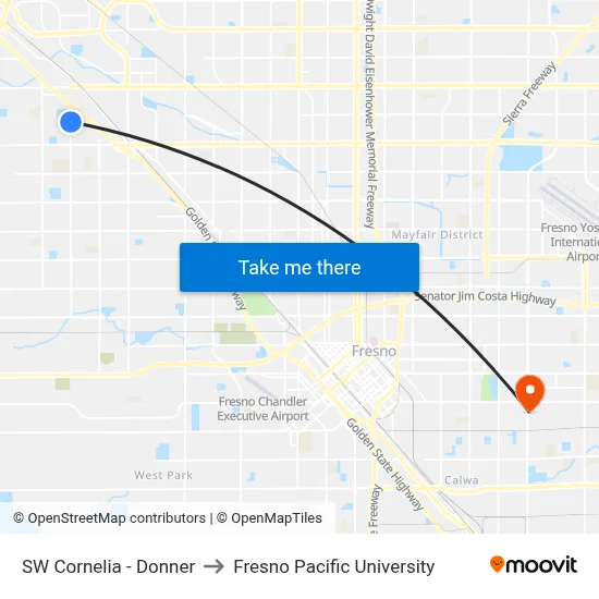 SW Cornelia - Donner to Fresno Pacific University map