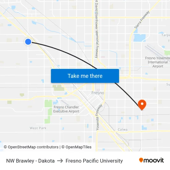 NW Brawley - Dakota to Fresno Pacific University map