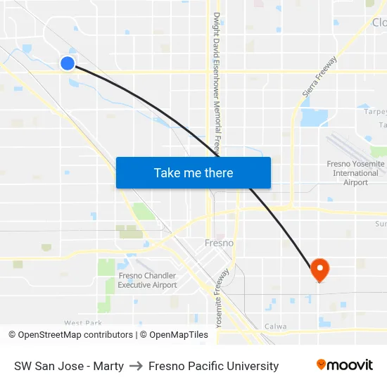 SW San Jose - Marty to Fresno Pacific University map
