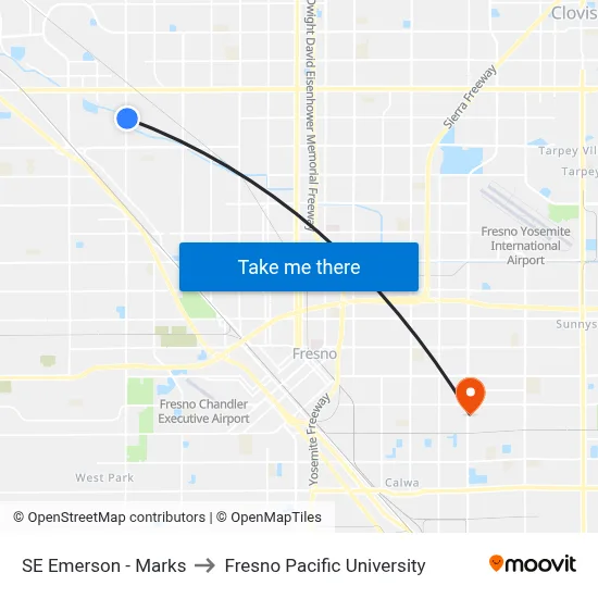 SE Emerson - Marks to Fresno Pacific University map