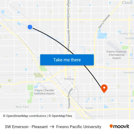 SW Emerson - Pleasant to Fresno Pacific University map