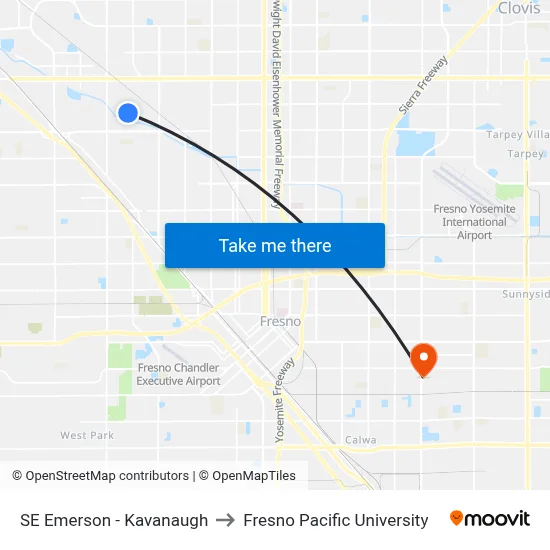 SE Emerson - Kavanaugh to Fresno Pacific University map