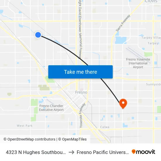 4323 N Hughes Southbound to Fresno Pacific University map