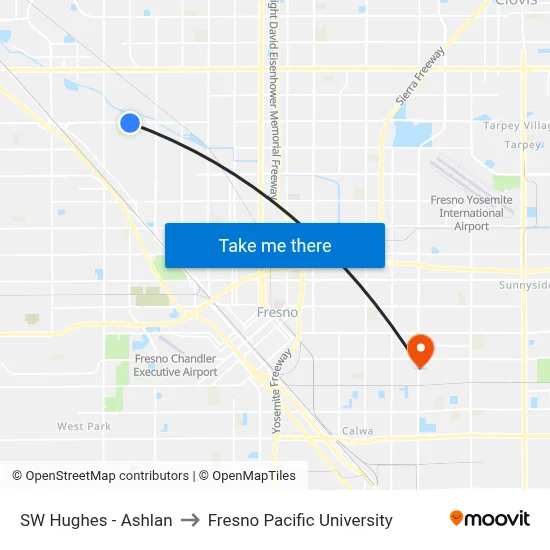SW Hughes - Ashlan to Fresno Pacific University map
