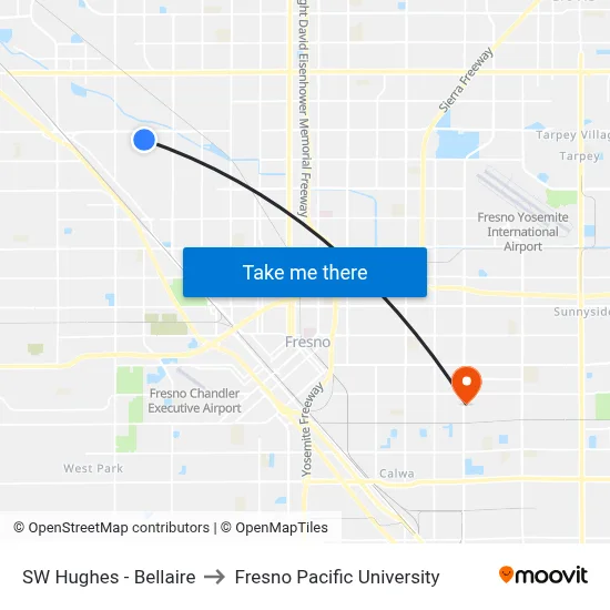 SW Hughes - Bellaire to Fresno Pacific University map