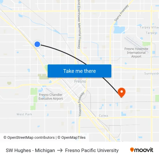 SW Hughes - Michigan to Fresno Pacific University map