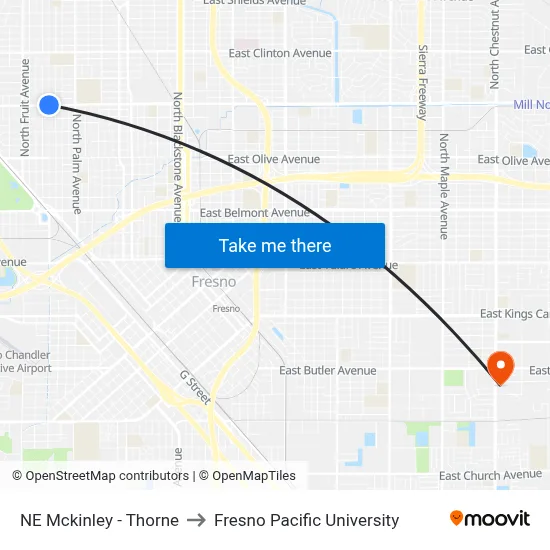 NE Mckinley - Thorne to Fresno Pacific University map