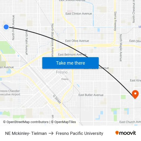 NE Mckinley- Tielman to Fresno Pacific University map