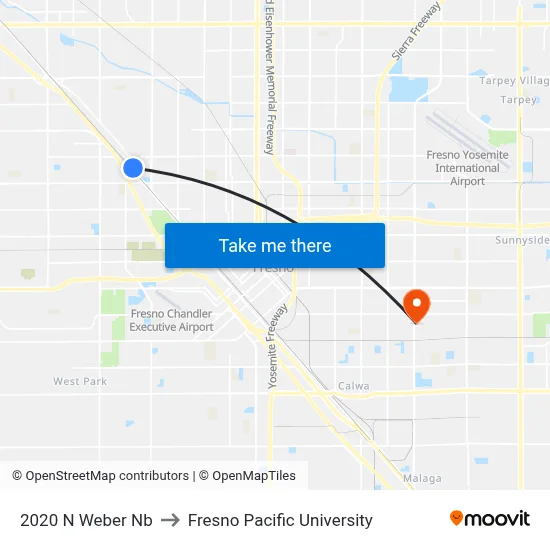 2020 N Weber Nb to Fresno Pacific University map