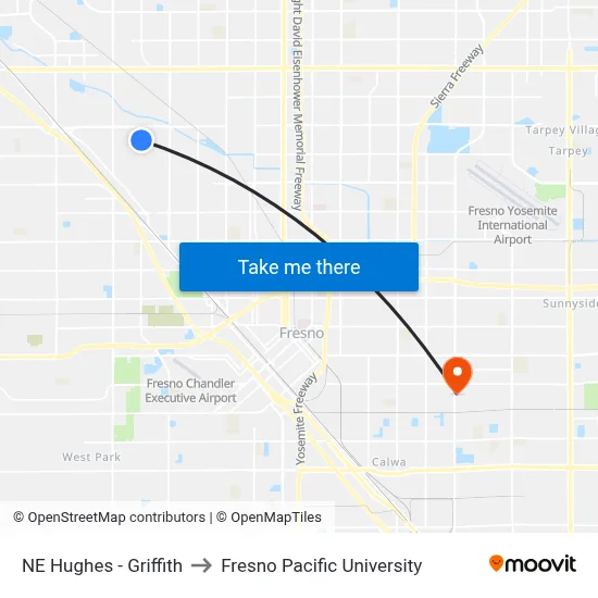 NE Hughes - Griffith to Fresno Pacific University map