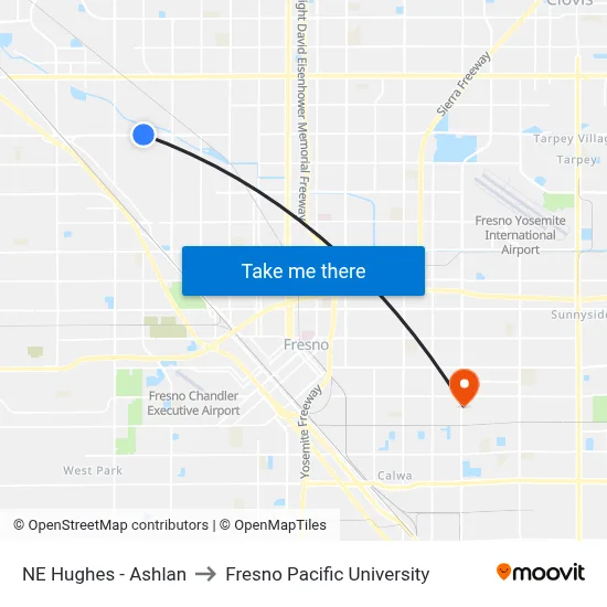 NE Hughes - Ashlan to Fresno Pacific University map