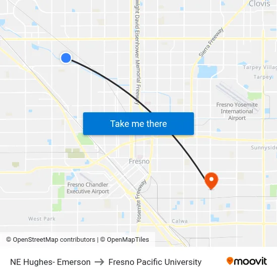 NE Hughes- Emerson to Fresno Pacific University map