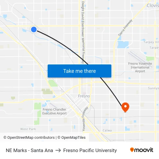 NE Marks - Santa Ana to Fresno Pacific University map