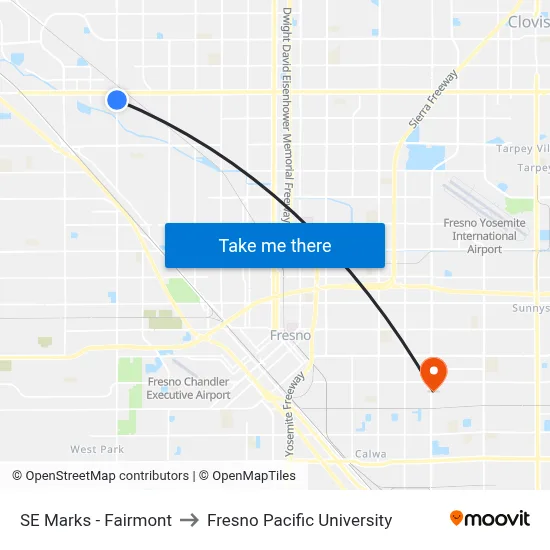 SE Marks - Fairmont to Fresno Pacific University map
