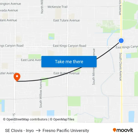SE Clovis - Inyo to Fresno Pacific University map