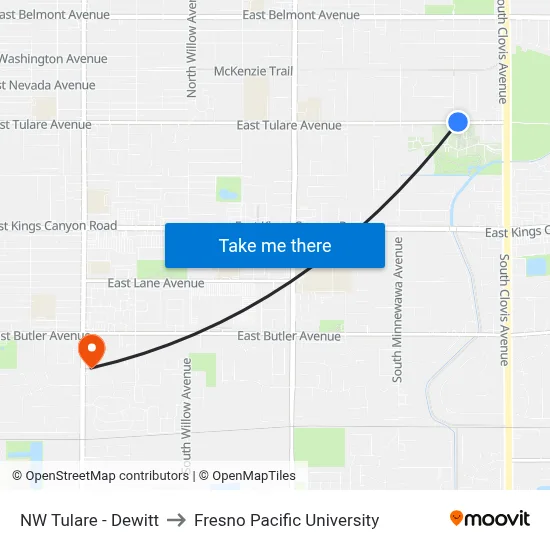 NW Tulare - Dewitt to Fresno Pacific University map