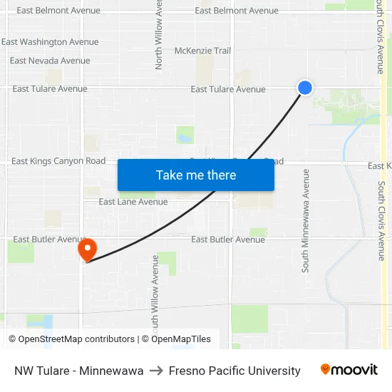 NW Tulare - Minnewawa to Fresno Pacific University map