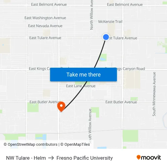 NW Tulare - Helm to Fresno Pacific University map