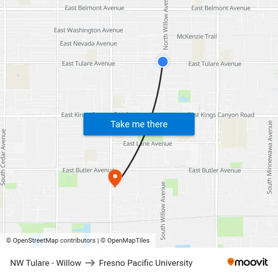 NW Tulare - Willow to Fresno Pacific University map