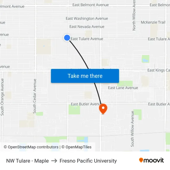 NW Tulare - Maple to Fresno Pacific University map