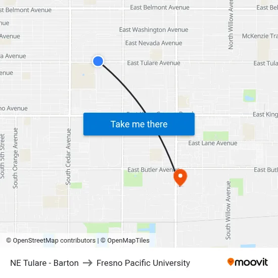 NE Tulare - Barton to Fresno Pacific University map