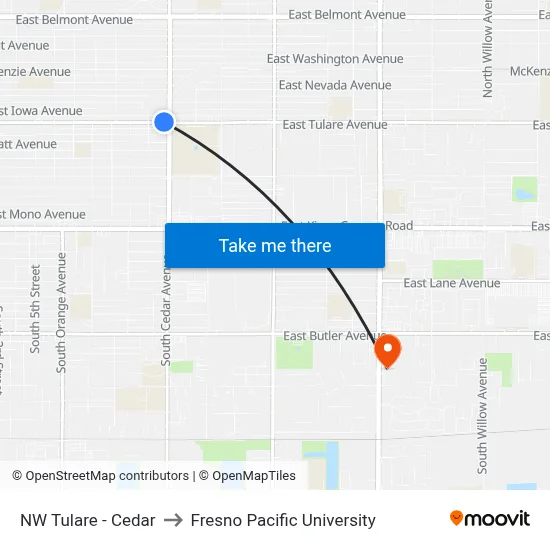 NW Tulare - Cedar to Fresno Pacific University map